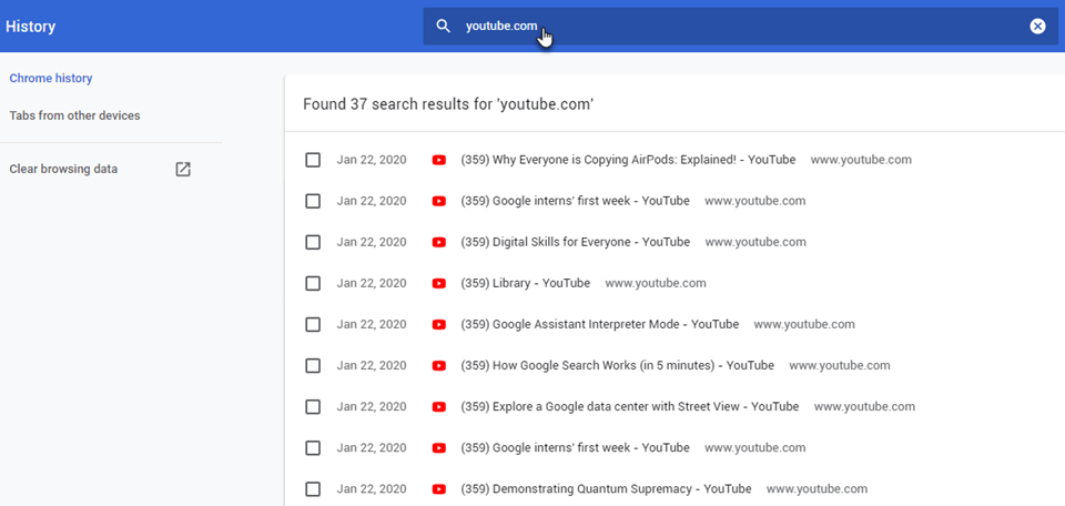 youtube history on browser